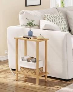 lot 22278 image: TUTOTAK Small End Table with Charging Station, Narrow Side Table with USB Ports and Outlets, Skinny Sofa Table, Slim Nightstand, Living Room, Bed Room, Natural TB01BN060 - Retail $27