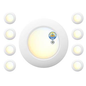 lot 22280 image: JULLISON 6 Inch LED Low Profile Disk Light with Dusk to Dawn Sensor, 120VAC, 15W, 5CCT Color Changing, 1000LM, Non-Dimmable, ETL, Shower Rated Screw in Photocell Ceiling Light, White8 Packs - Retail $80