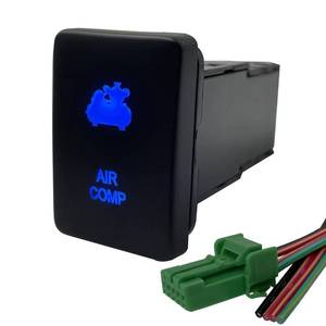 lot 31780 image: Blue Led AIR COMP Push Button Switch for Toyota Sequoia Highlander Landcruiser Tacoma 4Runner Highlander 3Amp 12V Illuminated ON-Off SPST Button Switch with Wiring Connector - Retail $10