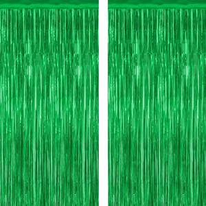 lot 31787 image: 2 Pack Tinsel Backdrop, 3.28 FTx7.05 FT Green St Patricks Day Party Decorations, Metallic Backdrop Curtains Tinsel Curtains Streamer Backdrop, Party Supplies Wall Decor for St. Patricks Party Birthday - Retail $6