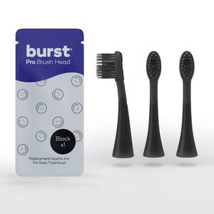 lot 31789 image: BURST Pro Sonic Electric Toothbrush Genuine Replacement Heads (Black3 Pack)  Soft Bristles for Deep Clean, Stain & Plaque Removal - Retail $21