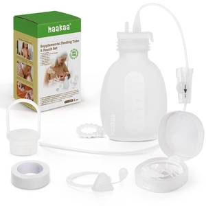 lot 31793 image: haakaa Supplemental Feeding Tube & Pouch Set, Baby Supplemental Nursing System, SNS Breastfeeding System, Food Grade Silicone, New Upgraded Design with Dual Tube Flow Control - Retail $34