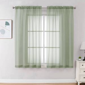 lot 31802 image: OVZME Light Green Sheer Curtains 63 inch Length 2 Panels Set for Bedroom Living Room, Elegant Light Filtering Sheer Drapes Window Treatments, Each is 42W x 63L Inches, Sage Green - Retail $12
