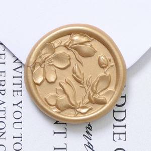 lot 42104 image: UNIQOOO Wax Seal Stickers - 3D Magnolia Wedding Invitation Envelope Botanical Seal Stickers, 100 Pcs Self-Adhesive Light Gold Stickers, Perfect for Invitations, Christmas, Gift Wrapping, Parties - Retail $25