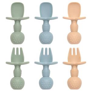 lot 42113 image: Eascrozn Baby Spoons and Forks Feeding Set, 6 Pack Silicone First Stage Self Feeding Toddler Utensils, BPA Free, Baby Led Weaning Supplies for Training Spoons - Retail $7