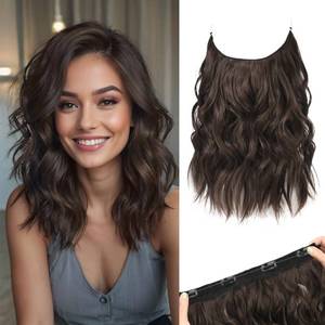 lot 42123 image: REECHO Invisible Wire Hair Extensions with Thinner Softer Lace Weft (Chocolate Brown, 12 Inch (Pack of 1)) - Retail $20