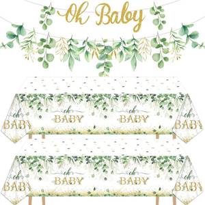 lot 42131 image: Greenery Baby Shower Banner Eucalyptus Leaves Oh Baby Tablecloth for Kids Green Eucalyptus Sign Welcome Oh Baby Table Cover Welcome Baby Shower Eucalyptus Birthday Gender Neutral Party Decoration - Retail $13