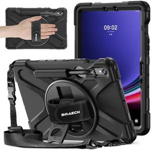lot 42134 image: BRAECNstock for Samsung Galaxy Tab S10 Lite S10 FE S9 FE S9 S8 S7 5G Case 10.911, Shockproof Protective Case with Pencil Holder, 360° Rotating Hand Strap & Stand, Shoulder Strap, Black - Retail $28