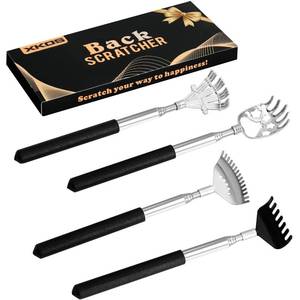 lot 42151 image: XKOS 4 Pack Different Back Scratcher Portable Telescoping with Rubber Handles, Extendable Metal Back Massager Tool with Beautiful Box, Stocking Stuffers for Men Women Adults (Black) - Retail $5
