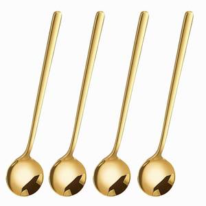 lot 42152 image: 4 Pack 6.9 inch Long Handle Coffee Spoons,Beverage Stirrers, Bar Spoons - Gold and Silver Stainless Steel for Espresso,Tea,Cocktail,Dessert,Ice Cream Sundae - Retail $6