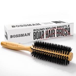 lot 42163 image: Bossman Boar & Nylon Bristle Round Hair Brush, 2 Inch - Blow Dryer Brush for Styling, Curling, Detangling, and Straightening - Retail $13