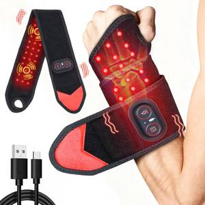 lot 42169 image: FLAZECON Red Light Therapy for Wrist Hands Wrap, Cordless Infrared Heating Pad with Vibration for Body, Arm, Knee, Foot, Wearable Heated Wrist Massager Brace, 660nm850nm (Black) - Retail $30