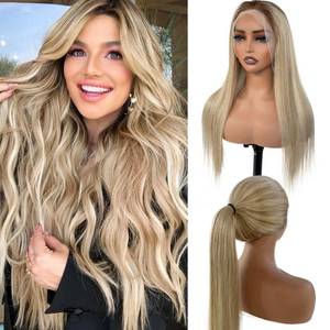 lot 42172 image: Smartinnov Balayage Ash Blonde Human Hair Wigs 150% Density Ombre Chestnut Brown to Ash Blonde Highlight 13x6 HD Lace Frontal Wig 16 Inch Silky Straight Pre Plucked with Baby Hair Glueless for Women - Retail $78