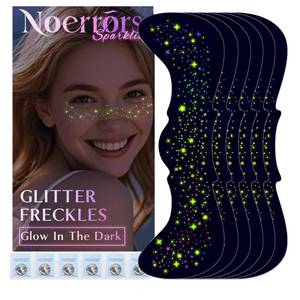lot 42177 image: Noerrors 6pcs Rainbow Freckles Face Tattoo Sticker Glow under UV Light Blacklight in the Dark, Neon Fluorescent Glitter Colorful Star Fake Faux Freckle Temporary Patches Makeup for Party Supplies #01 - Retail $8
