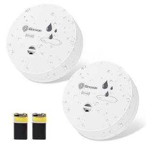 lot 42185 image: Geevon 2 Pack Water Leak Detectors, 100dB Water Sensor Alarms Flood Detector for Basements, Bathrooms, Laundry Rooms, Kitchens, Garages, and Attics, Water Alarms Battery-Operated (Battery Included) - Retail $13