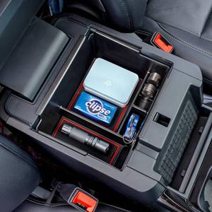 lot 42186 image: TOPINSTALL 2020-2026 Ford Explorer Console Organizer Tray - Compatible with 2020 Ford Explorer Deep Armrest Storage Box with Coin Holder & Non-Slip Mats, Red Interior 6th Gen Explorer Accessories - Retail $19