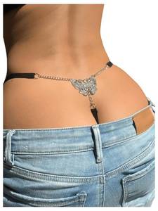 lot 42196 image: RoseSeek Womens Sparkling Butterfly Chain Underwear Low Rise Cheeky G String Panty Black Large - Retail $12