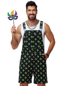 lot 42201 image: New Orlean Fleur Del Lis Overalls Men Mardi Gras Floral Printed Shorts Romper with Pocket Carnival Party Daily Workwear Coverall 2XL