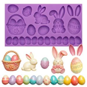 lot 42203 image: Bakformk Easter Chocolate Molds Silicone, Egg Rabbit Ears Fondant Molds for Easter Holiday Cake Decoration Chocolate for Easter Cupcake Toppers Treats - Retail $9