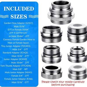 lot 42219 image: Hotop 7 Pieces Faucet Adapter Kit, Brass Aerator MaleFemale Faucet Adapter to Connect Garden Hose, Standard Hose via Diverter - Retail $10