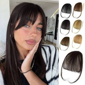 lot 42226 image: NAYOO Bangs Hair Clip- Dark Brown Fake Bangs 100% Real Human Hair Extensions Wispy Bangs for Women Fringe with Temples Hairpieces Curved Bangs for Daily Wear Dark Brown Wispy Bangs - Retail $17