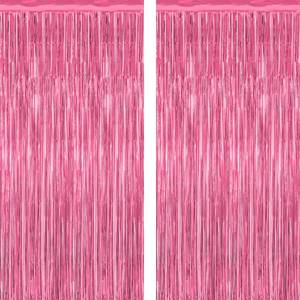 lot 42231 image: 2 Pack Pink Party Decorations, 3.28 FT x 7.05 FT Pink Backdrop, Metallic Tinsel Backdrop Fringe Curtains Backdrop Curtains, Photo Backdrop Party Supplies Birthday Party Decorations - Retail $6