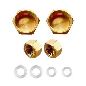 lot 42232 image: FUATY Brass Pipe Cap, Hex Pipe Plumbing Plug Caps, 38 12 NPT Female Threaded Fitting End Cap with Rubber Gasket (Fittings for 58 34 ID), 4 Piece - Retail $5