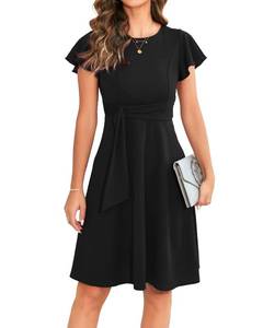 lot 45164 image: OWIN Women Fall 34 Sleeve A Line Swing Wear to Work Church Wedding Guest Party Dresses Purple L