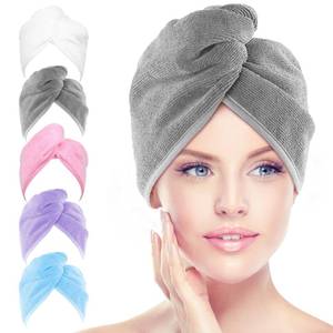 lot 45166 image: AIDEA Microfiber Hair Towel Wrap, 5 Pack Turbans, Super Absorbent Quick Dry for All Hair Types, Anti-Frizz Accessories for Women, 2610 - Retail $10
