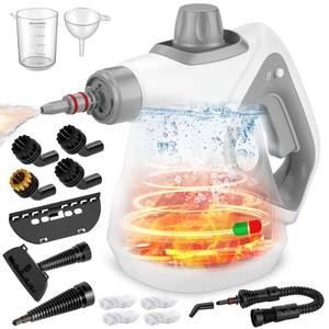 lot 45169 image: Handheld Steam Cleaner for Home, Pressurized Portable Steamer for Cleaning with 15 Accessories for Multi-Surface Cleaning, Floors, Tiles, Grout, Kitchen, Bathroom, Couch & Car(Grey Cap&Grey Handle) - Retail $50