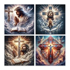 lot 45174 image: EIBEILI 4 Pack Diamond Art Kits for Adults - Jesus 5D Diamond Painting Kits for Beginners,Cross DIY Gem Art Full Round Drill Diamond Dots Crystal Craft Kits for Gifts Home Wall Decor 12x12inch - Retail $13