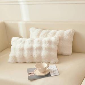 lot 45183 image: LIFEREVO 2 Pack Faux Rabbit Fur Lumbar Decorative Throw Pillow Covers 12x20, Plush Shaggy Bubble Cushion Accent Pillow Shams, Light Purple Furry Fuzzy Pillowcases for Couch Office Home Decor, Lavender