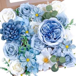 lot 45186 image: Artificial Blue Flowers Combo Box Set Baby Blue Rose Flowers Bulk Mix Dusty Blue Dahila Peonies Fake Silk Light Blue Flower Bouquets for Wedding Bridal Shower Table Centerpieces Home Party Decor - Retail $17