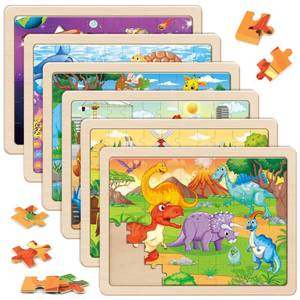 lot 45194 image: SYNARRY Wooden Puzzles for Kids Ages 4-6, 6 Packs 60 PCs Jigsaw Puzzles Preschool Educational Toys for Children Ages 4-8, Puzzles for Kids Ages 6-8 Boys Girls, Easter Basket Stuffers for Kids - Retail $29