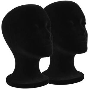 lot 45202 image: FJIAYU 2 Pack Wig Head Stand, 12 Inch Female Styrofoam Mannequin Head, Black Mannequin Head for Wigs, Hats, Glasses, Masks - Retail $24