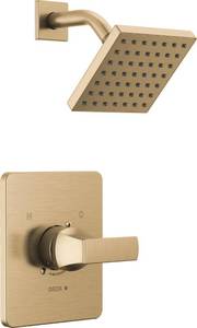 lot 45206 image: Delta Velum 14 Series Shower Faucet Set, Brushed Gold Shower Head and Handle Set, Valve Trim Kit, Champagne Bronze T14237-CZ (Valve Not Included) - Retail $174