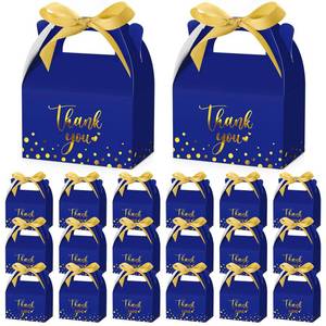 lot 45218 image: Engrowtic 50 Pcs Thank You Paper Boxes Ribbon Gift Treat Boxes with Handles 5.9 x 3.5 x 3.5 Inch Gold Foil Print for Graduation Wedding Baby Shower Holiday Party(Royal Blue) - Retail $31