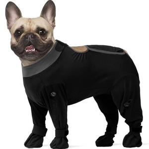 lot 45223 image: ROZKITCH Post-Surgery Dog Recovery Suit, Anti-Licking Bodysuit for Dogs, Neuter & Spay Recovery Shirt, Full Coverage Surgical for Medium Dogs, Cone Alternative Four-Sleeve Black L - Retail $26
