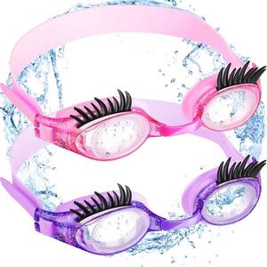 lot 45242 image: Konohan 2 Pieces Kids Swim Goggles Eyelashes Girls Funny Swim Goggle No Slip Leak Anti Fog UV Glasses for Lash Extensions(Purple, Dark Pink) - Retail $20