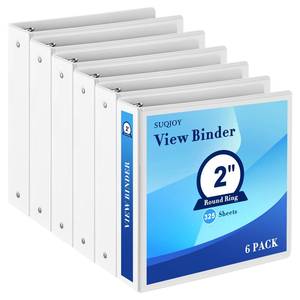 lot 45248 image: 2 Inch 3-Ring Binder, 2 Round Ring Binder with 2 Inside Pockets, 6 Pack White Binders, Clear View Cover, Holds Up to 450 Sheets 8.5 x 11 Paper Durable Binders for OfficeHomeBack to School - Retail $38
