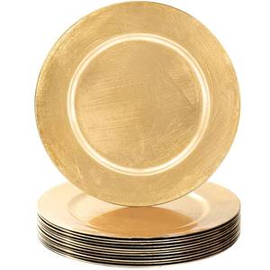 lot 45252 image: MAONAME Foil Gold Charger Plates Set of 12, 13 Plate Chargers for Dinner Plate, Plastic Round Chargers for Table Setting, Wedding Bulk - Retail $52