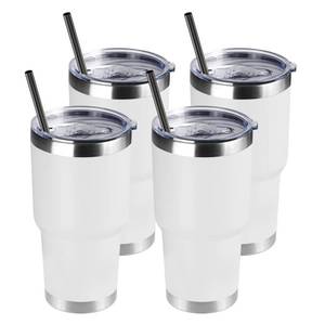 lot 45253 image: DOMICARE 30 oz Tumbler with Lid and Straw, Stainless Steel Tumblers Bulk, Insulated Vacuum Double Wall Travel Coffee Mug, Durable Powder Coated Tumbler Cups (White, 4) - Retail $40