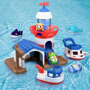 lot 45263 image: iPlay, iLearn Bath Toys for Toddlers 2-4, Kids Lighthouse Bathtub Shower Toy Set, Wind up Swimming Boat, Baby Bathtime Floating Fish Water Play, Fun Birthday Gifts for 18 Month 3 5 6 Year Old Boy Girl - Retail $30