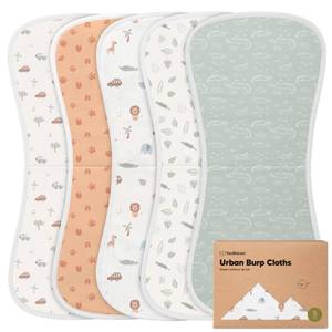 lot 45267 image: Organic Burp Cloths Baby Boy & Girl - 5-Pack Super Absorbent Cotton Burping Cloths for Babies, Soft & Plush Newborn Spit Up Rags, Infant Towels for Milk Spit Up, Unisex, Large 21 x 10 (Wilderness) - Retail $20