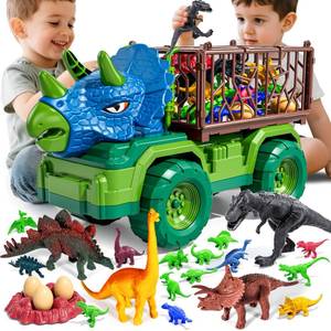 lot 45269 image: Guminnara 22 in 1 Triceratops Dinosaur Truck Toys for Kids Boys Ages 3-5-7 4-8, Dino Carrier Truck with 18 Jurassic Dino Figures, 3 Dinosaur Eggs, 3 4 5 6 7 8 Year Old Toddler Boy Girl Birthday Gifts - Retail $30