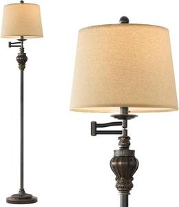lot 61804 image: G-SAFAVA 61 Vintage Floor Lamp with 350° Adjustable Swing Arm, Standing Lamp for Bedroom Living Room Bedside Nightstand Retro Farmhouse Mid Century Lamp Light Home Decor Office Gifts - Retail $80