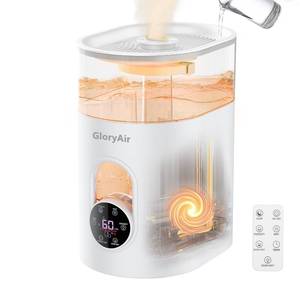 lot 61805 image: Humidifiers for Bedroom Large Room Home - GloryAir 6L Quiet Top Fill Cool & Warm Mist Humidifier with Smart Humidity Control, Remote Control, 7-Color Light, Humidistat, Oil Diffuser - Retail $50