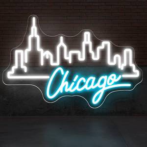lot 62022 image: City Light Chicago Neon Sign, Skyline Neon Light, Home Wall Office Decor, Chicago City Led Sign, City Sign for Christmas Birthday Gifts Women Gift Bar Pub Store Club Garage Home Party-White-17.3 - Retail $43