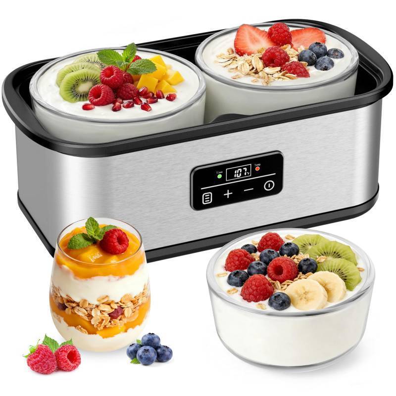 lot 49058 image: Yogurt Maker with Two Containers, Yogurt Maker Machine with Adjustable Temperature & Time Control, Automatic Shut-Off & Constant Temper for Homemade Probiotic Yogurt, Promoting Gut Health - Retail $60