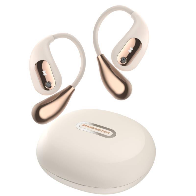 lot 29447 image: Monster Open Ear AC210 Headphones, True Wireless Bluetooth Earphones with Microphone, Wireless Headphones 30 Hours Playback, Type-C Charging, Touch Control, IPX5 Waterproof Open Ear Earbuds,White - Retail $40